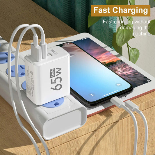 Total 65W GaN USB Charger Type C PD 3 Ports Charging Cellphone Adapter Charge 3.0 For iPhone