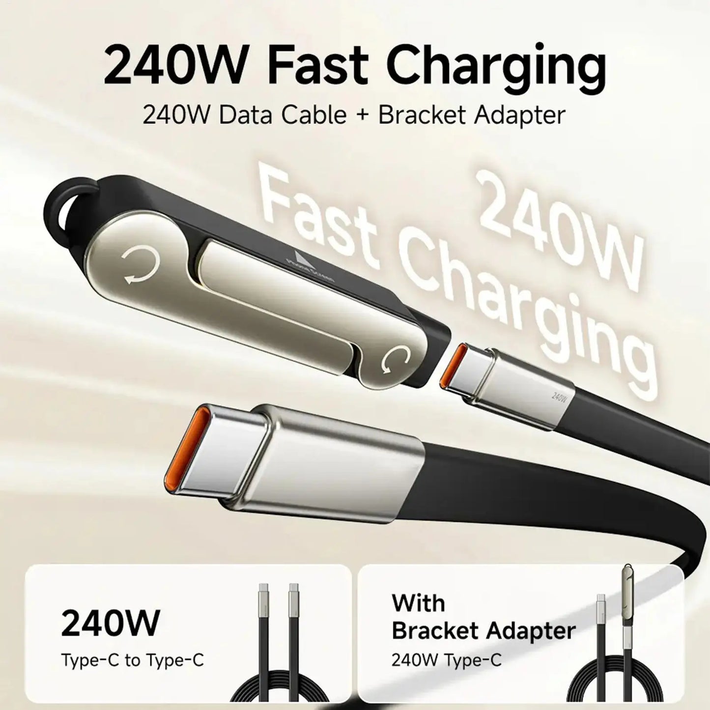 2-IN-1 Type-C Cable Foldable Mobile Phone Holder 240W Fast Charging Data Cable Multifunction Phone Charge Bracket Dual PD cable