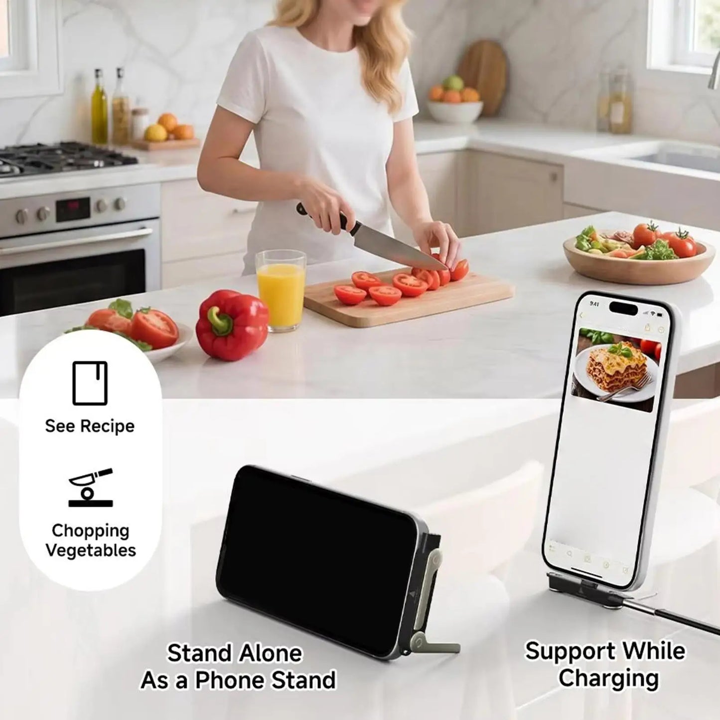 2-IN-1 Type-C Cable Foldable Mobile Phone Holder 240W Fast Charging Data Cable Multifunction Phone Charge Bracket Dual PD cable