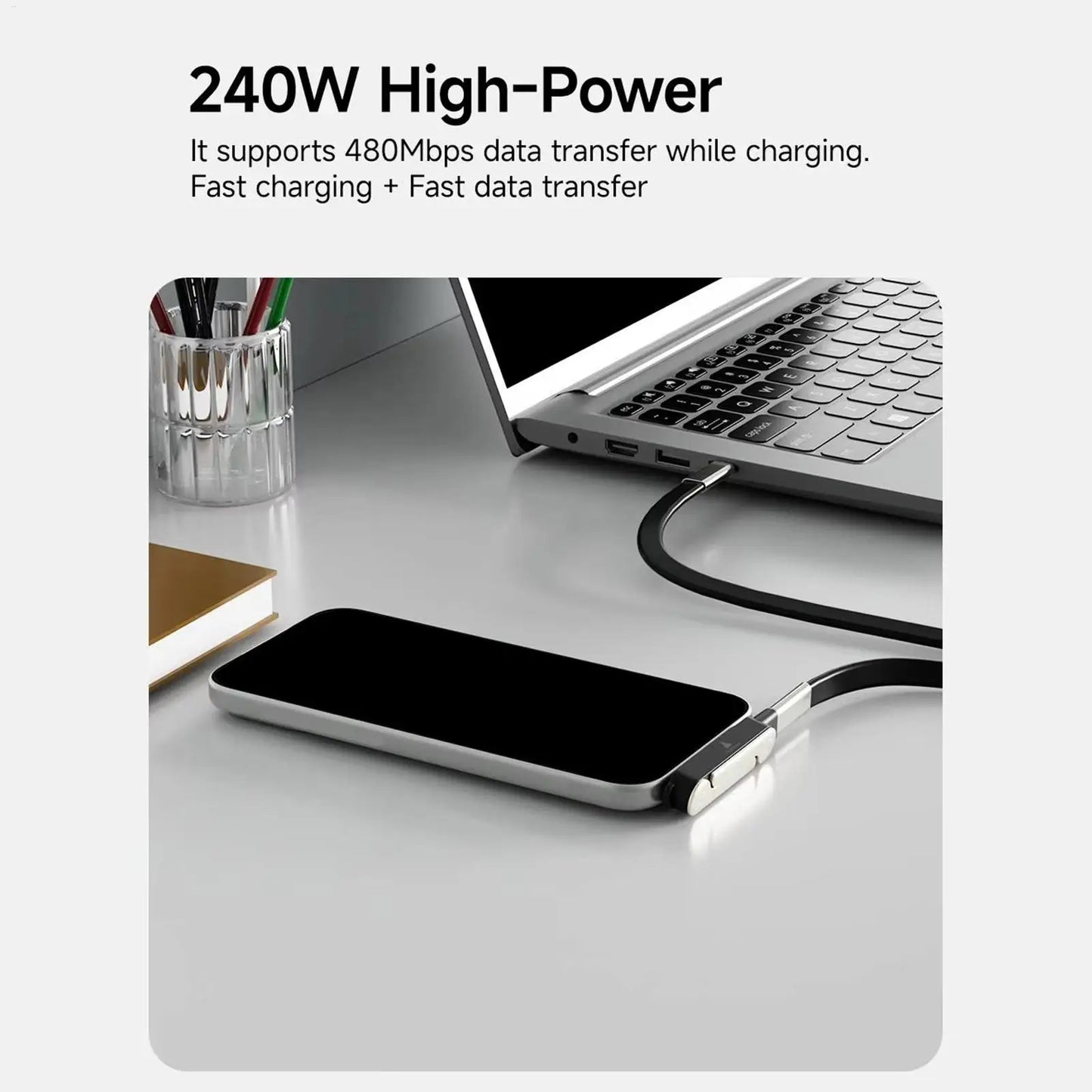 2-IN-1 Type-C Cable Foldable Mobile Phone Holder 240W Fast Charging Data Cable Multifunction Phone Charge Bracket Dual PD cable