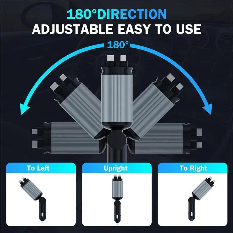 4 in 1 Fast Charging Car Charger with LED Ambient Light | Dual USB Port | Universal Car Mobile Charger | car charger with starlight
