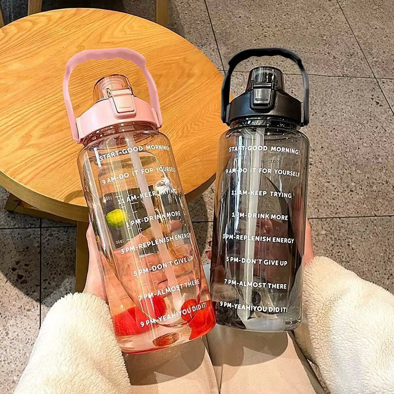 2 Liters Straw Plastic Water Bottle Large Portable Travel water Bottle