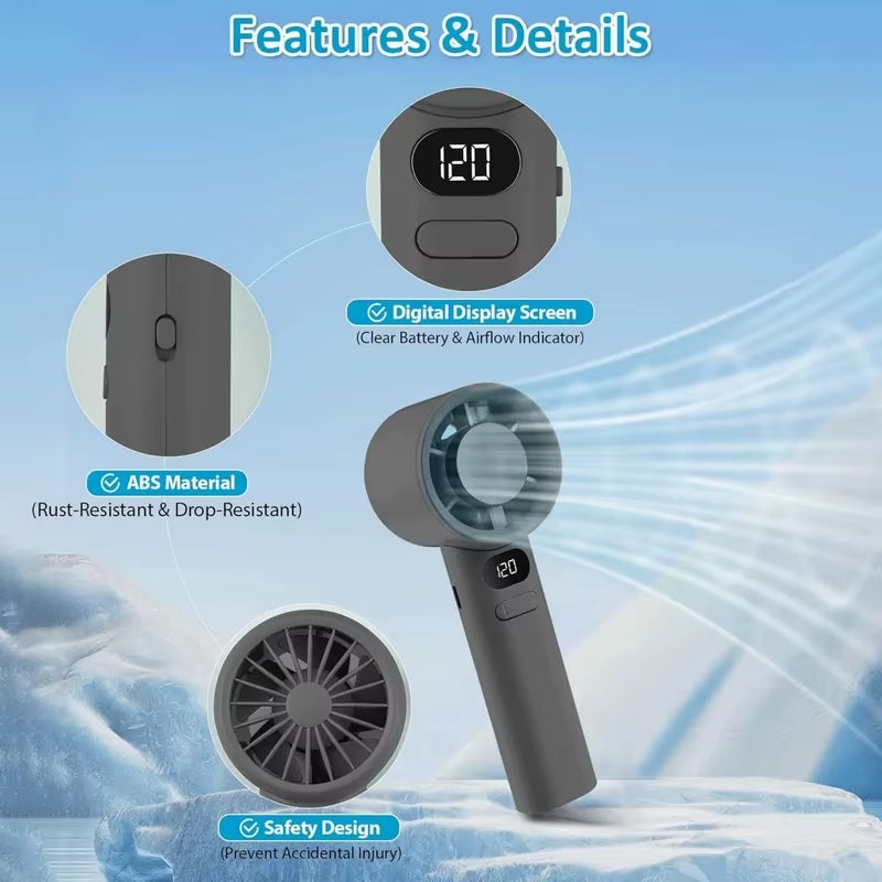 M11 Mini Handheld Fan USB Rechargeable Digital Display 120-Speed Turbo High-Speed Powerful Fan