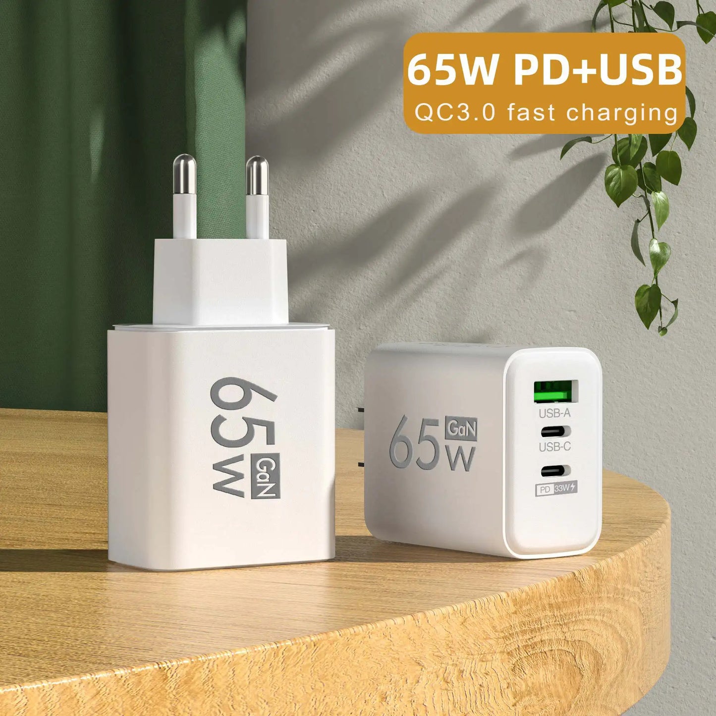 Total 65W GaN USB Charger Type C PD 3 Ports Charging Cellphone Adapter Charge 3.0 For iPhone