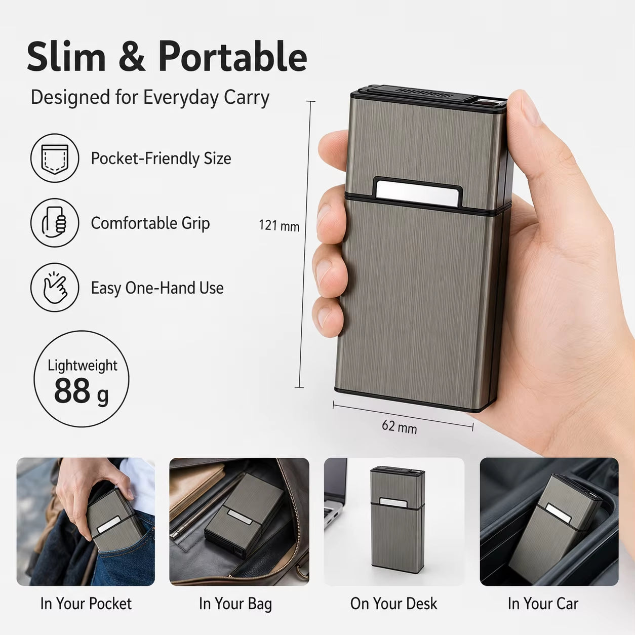 2 In 1 20 Cigarette Case Lighter Case USB Rechargeable Electronic Case Portable Windproof Smoking