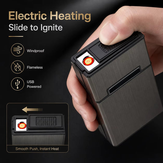 2 In 1 20 Cigarette Case Lighter Case USB Rechargeable Electronic Case Portable Windproof Smoking