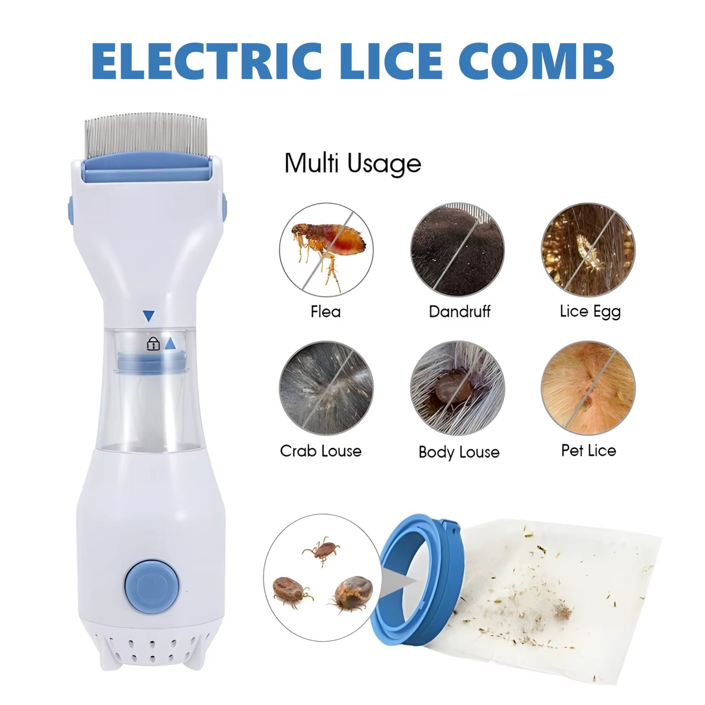 V Comb, Anti Lice Electric Comb, Head Lice Machine with 4 Filters, Lice Removal Machine, Anti Lice Machine with Steel Comb, Lice Egg Removal Machine