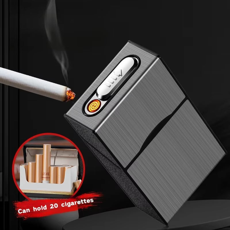 20 Cigarette USB Rechargeable Case with Built-In Lighter