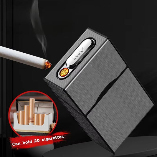 20 Cigarette USB Rechargeable Case with Built-In Lighter