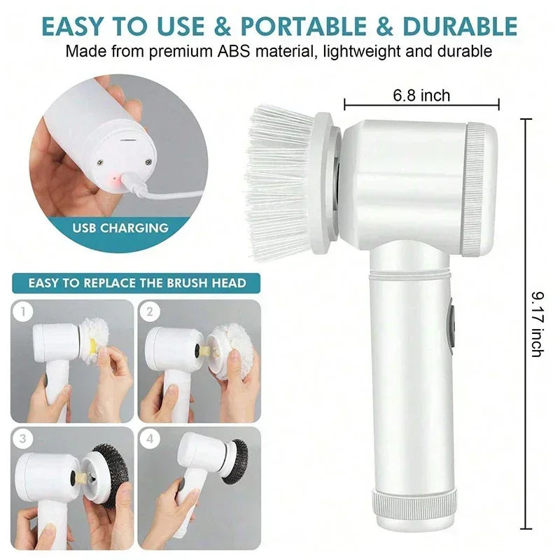 Electric Spin Scrubbers with 6 Head Cleanning Brush