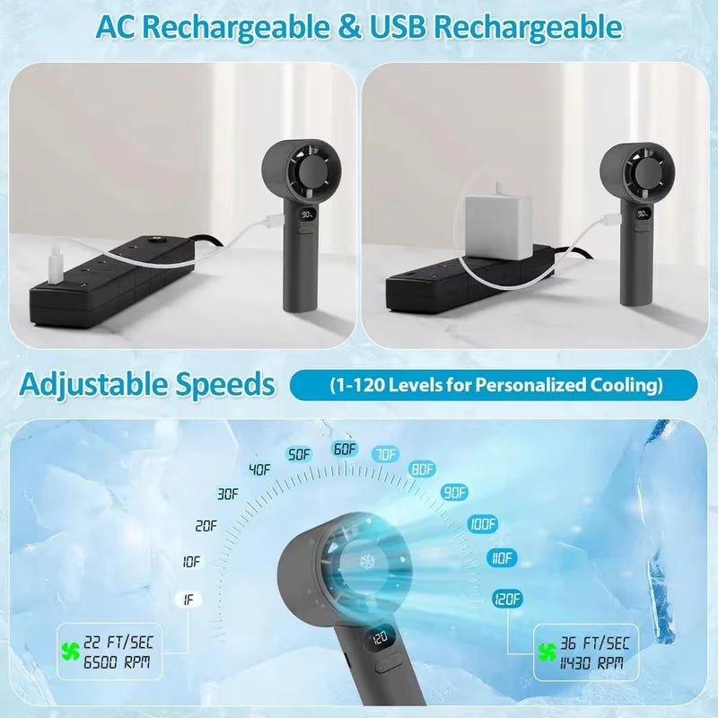 M11 Mini Handheld Fan USB Rechargeable Digital Display 120-Speed Turbo High-Speed Powerful Fan