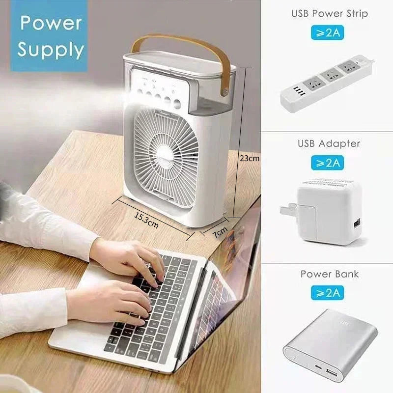 Summer Cooling Fan 3 In 1 Portable Desktop Humidifier USB Mini Air Conditioners Night Light Water Mist For Home, Office