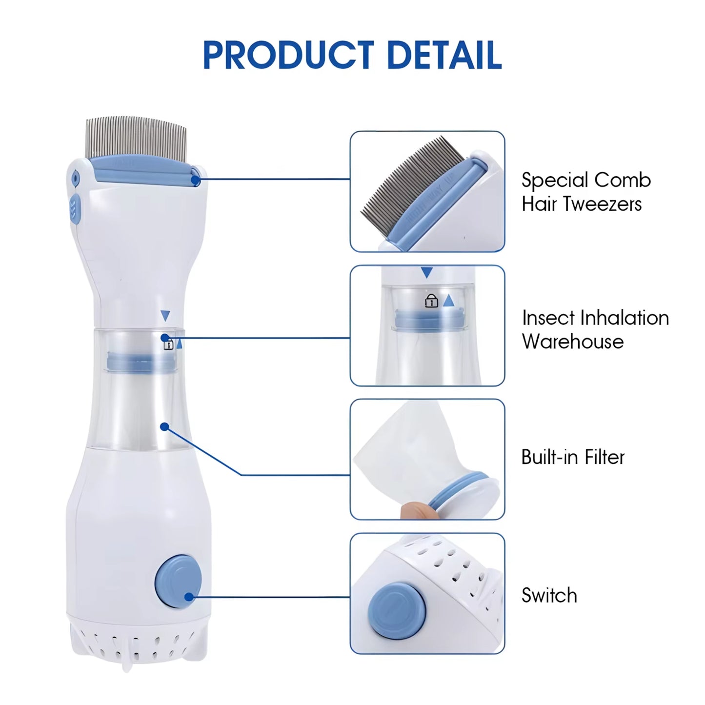 V Comb, Anti Lice Electric Comb, Head Lice Machine with 4 Filters, Lice Removal Machine, Anti Lice Machine with Steel Comb, Lice Egg Removal Machine