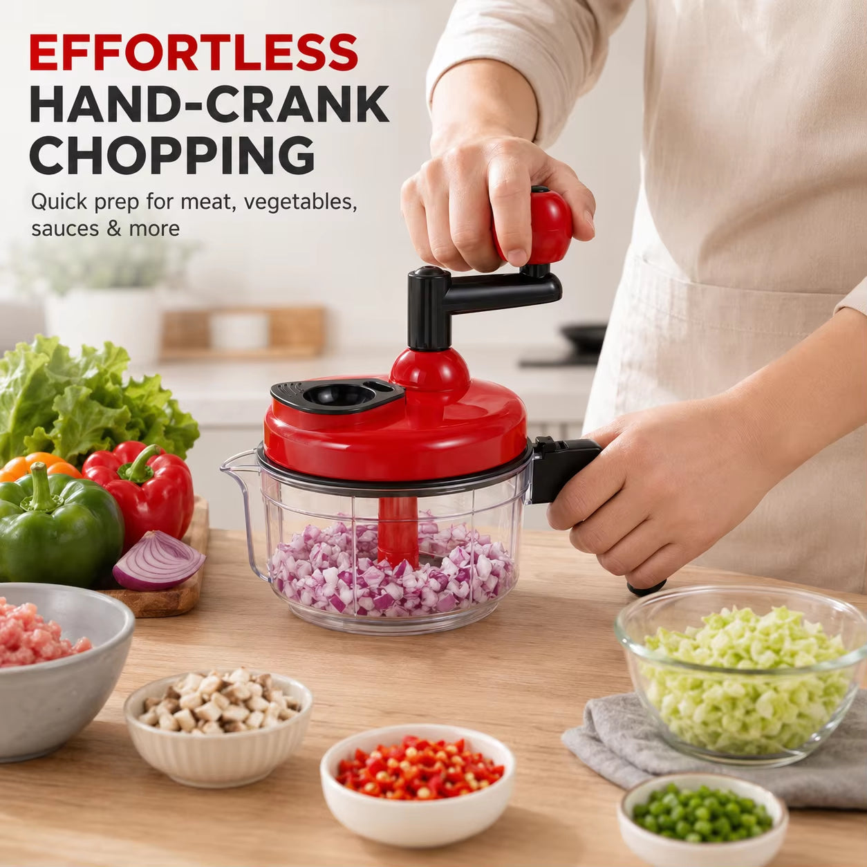 Manual Food Chopper Quick Hand Crank Vegetable Processor Onion Garlic Dicer Mincer Egg Mixer Blender Meat Grinder Kitchen Tools