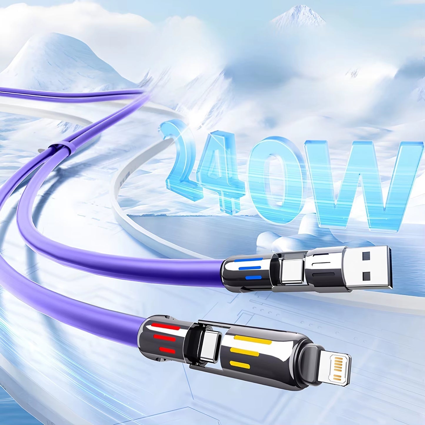 4 in 1 Data Cable 240W Fast Charging USB C Lightning Micro USB Type C Cable