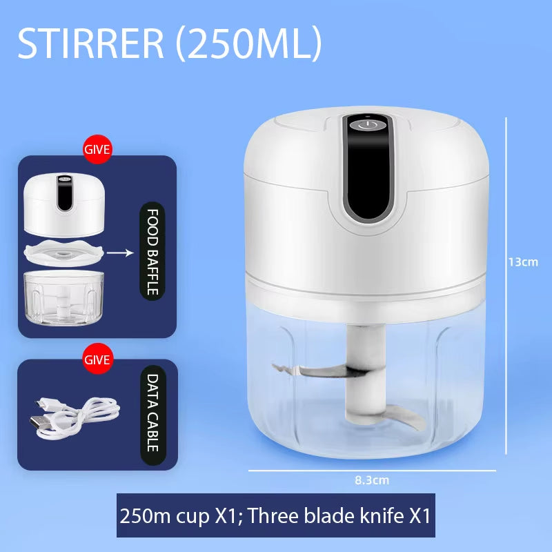 Electric Mini Garlic Chopper Portable Food Processor | USB Rechargeable Vegetable Cutter Mini Onion Garlic Grinder