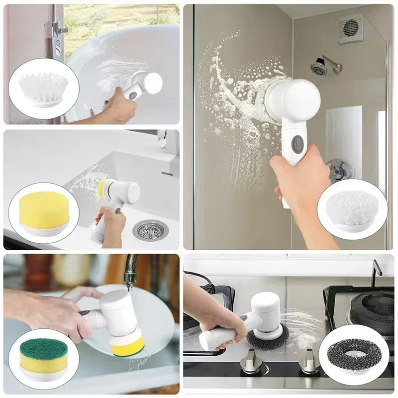 Electric Spin Scrubbers with 6 Head Cleanning Brush
