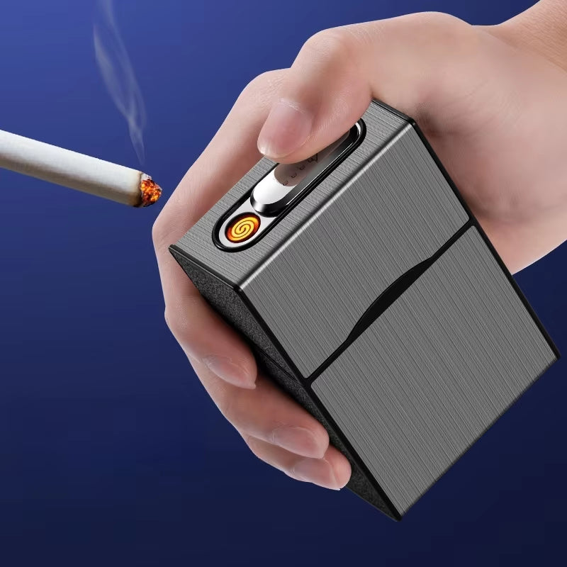 20 Cigarette USB Rechargeable Case with Built-In Lighter