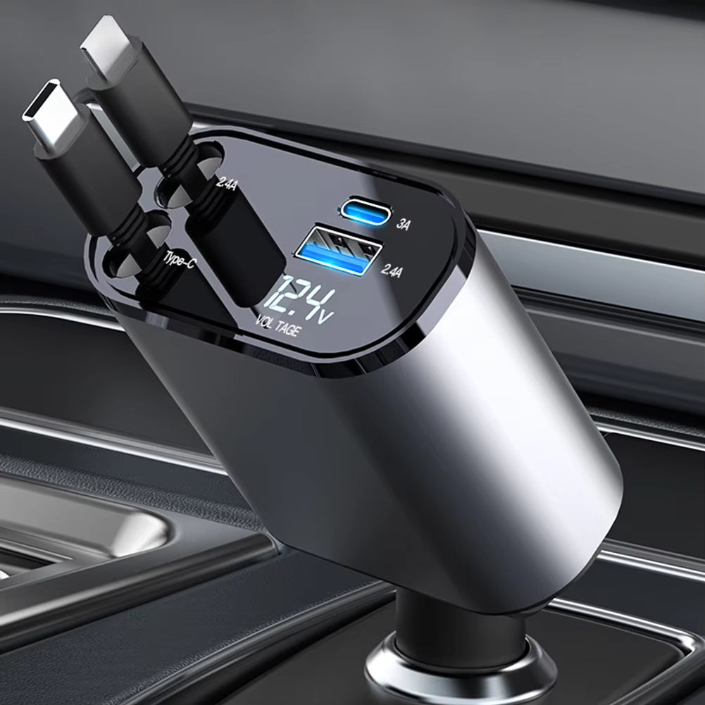 4 IN 1 Retractable Car Phone fast Charger 120W Car Charger USB C Cable