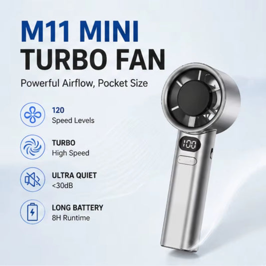 M11 Mini Handheld Fan USB Rechargeable Digital Display 120-Speed Turbo High-Speed Powerful Fan