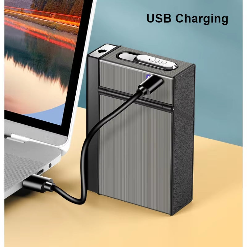2 In 1 20 Cigarette Case Lighter Case USB Rechargeable Electronic Case Portable Windproof Smoking