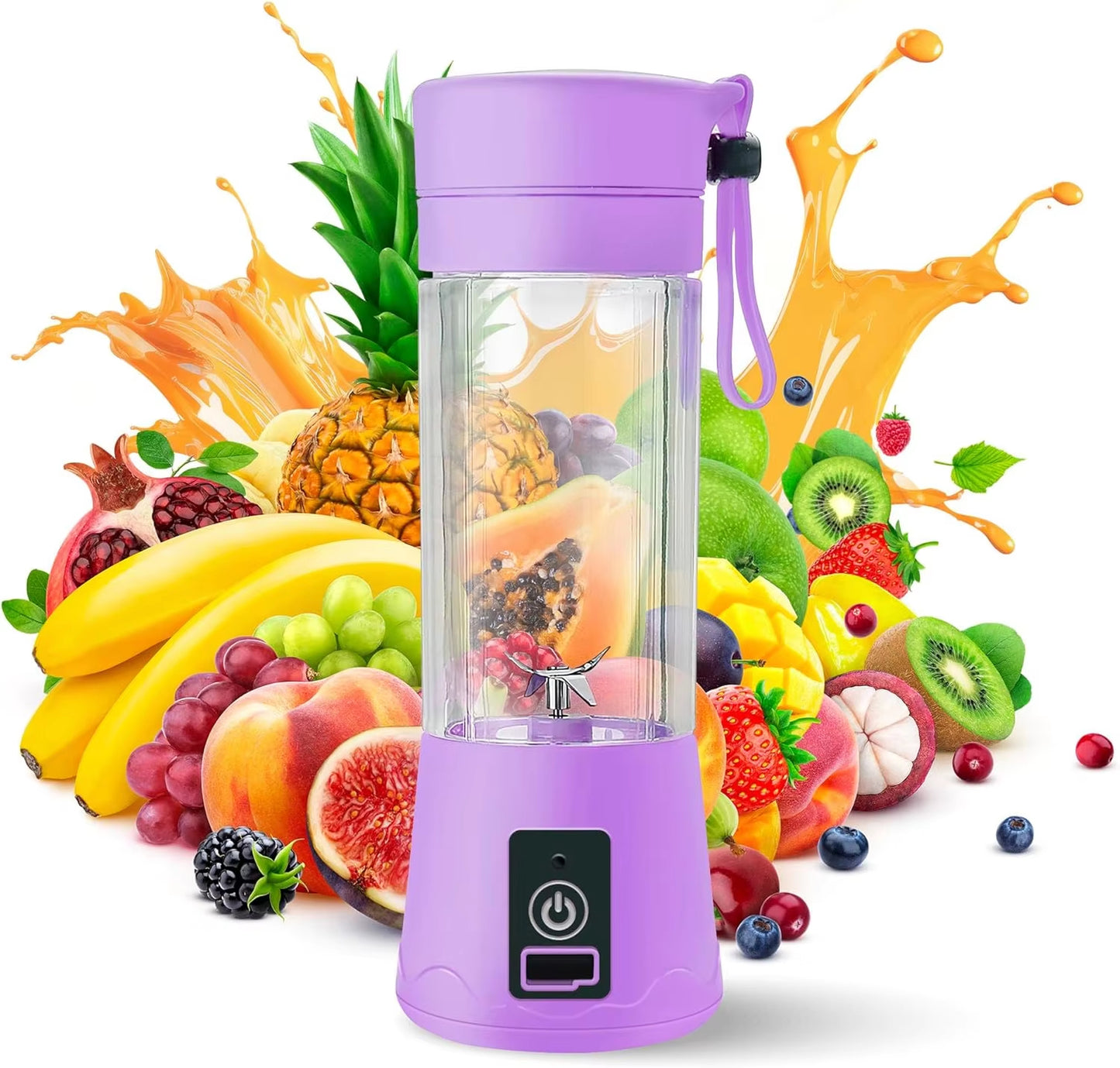 USB Rechargeable Juicer Blender 6 Blades Electric Blender Mini Portable Personal Size Juicer Cup USB Rechargeable Mixer 380ml Food Grade Water Bottle Portable Fruit Juicer Machine
