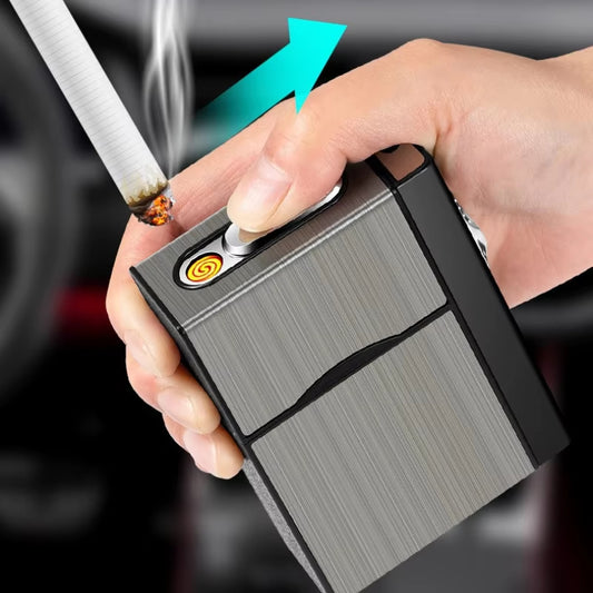 2 In 1 20 Cigarette Case Lighter Case USB Rechargeable Electronic Case Portable Windproof Smoking