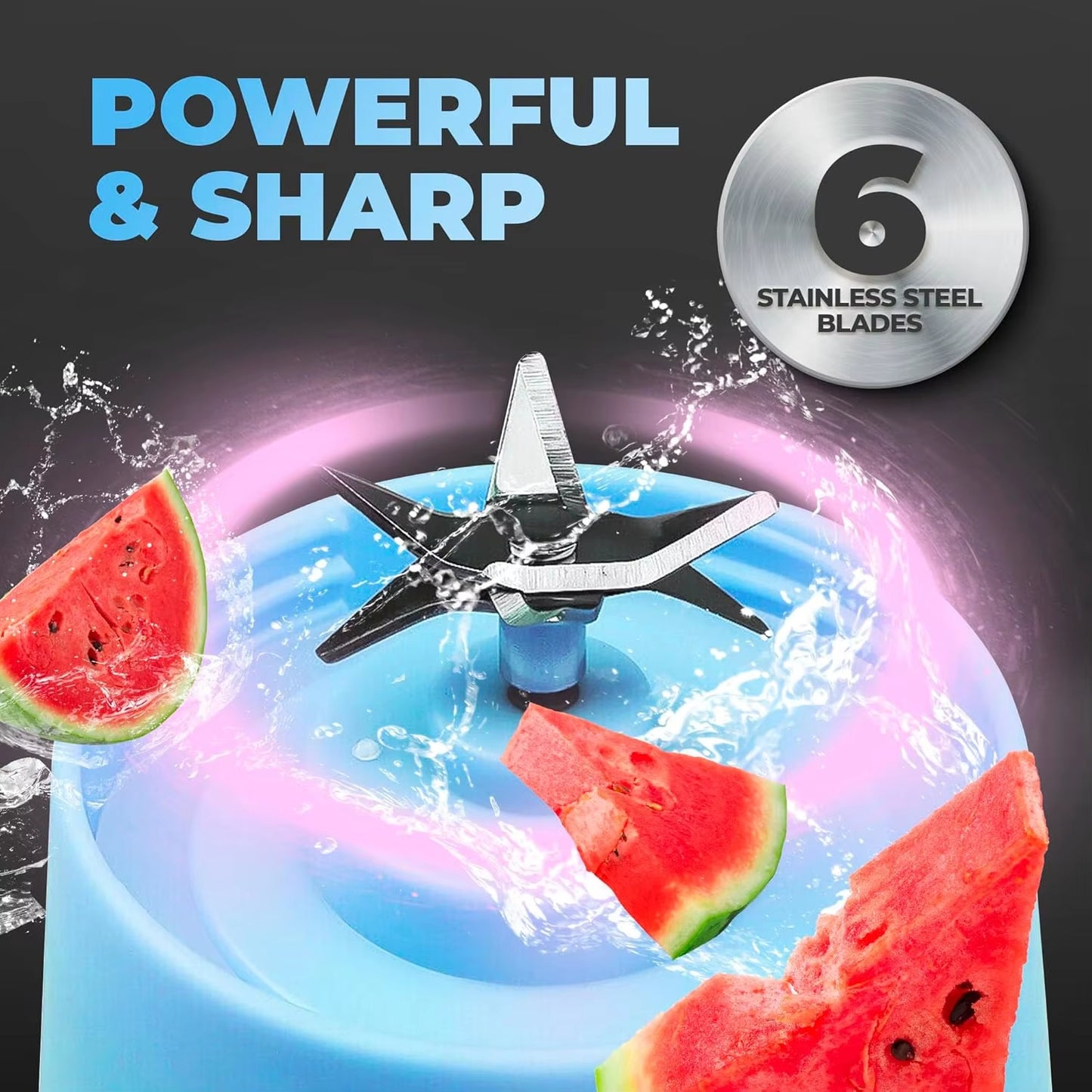 USB Rechargeable Juicer Blender 6 Blades Electric Blender Mini Portable Personal Size Juicer Cup USB Rechargeable Mixer 380ml Food Grade Water Bottle Portable Fruit Juicer Machine