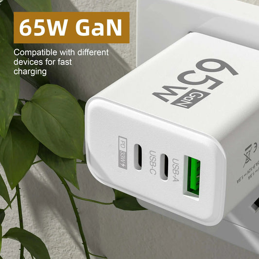 Total 65W GaN USB Charger Type C PD 3 Ports Charging Cellphone Adapter Charge 3.0 For iPhone
