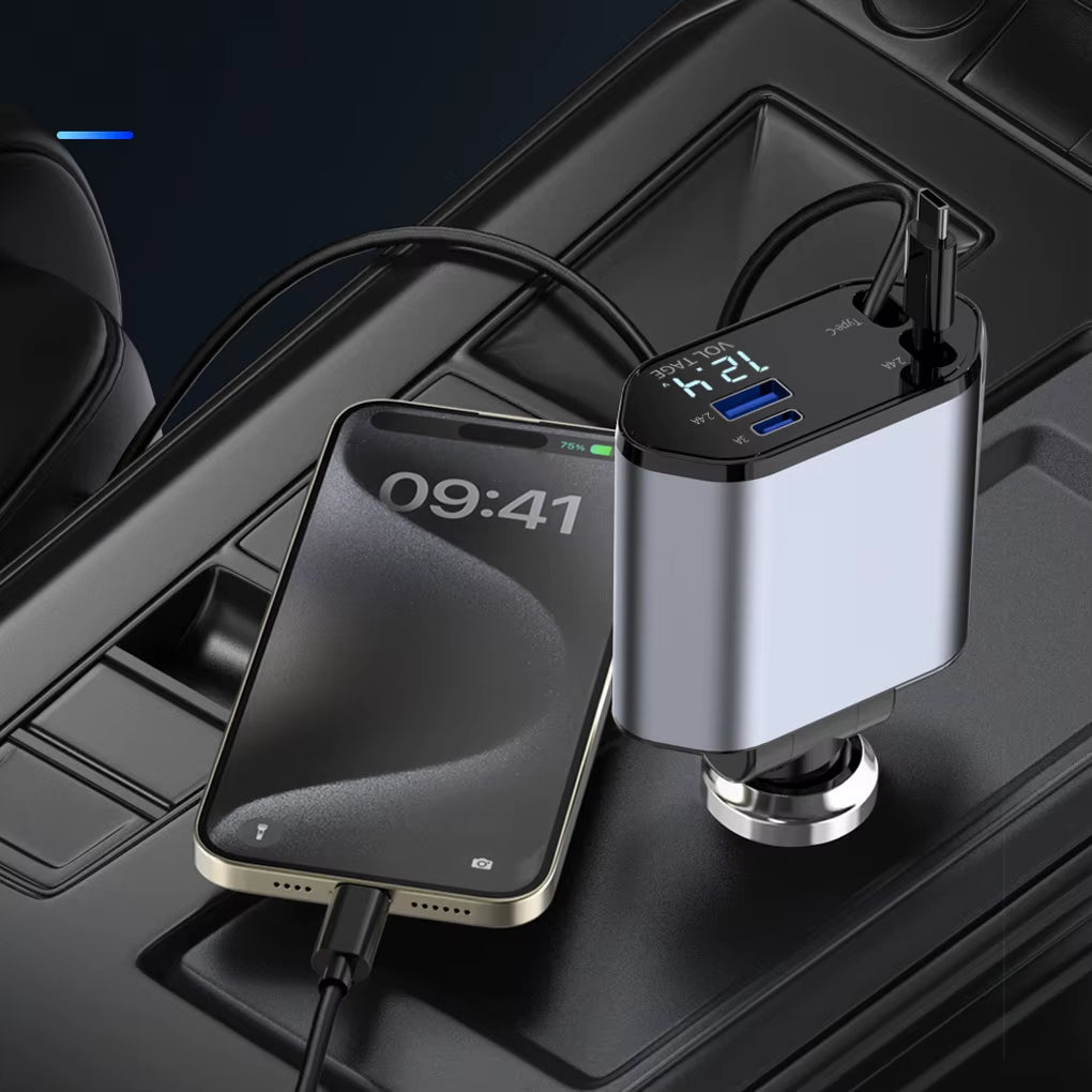 4 IN 1 Retractable Car Phone fast Charger 120W Car Charger USB C Cable